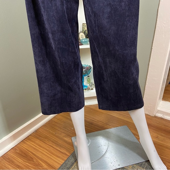 Everly navy blue corduroy small cropped wide leg Pants paper bag pleated - Picture 3 of 11